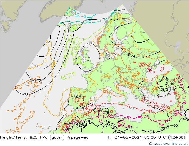 Height/Temp. 925 hPa Arpege-eu Fr 24.05.2024 00 UTC