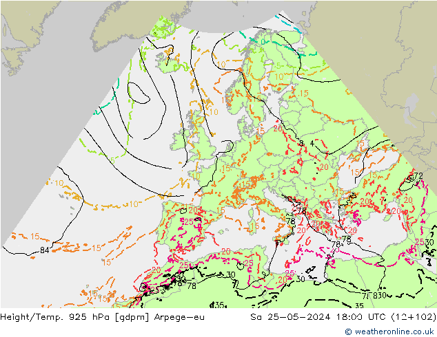 Yükseklik/Sıc. 925 hPa Arpege-eu Cts 25.05.2024 18 UTC