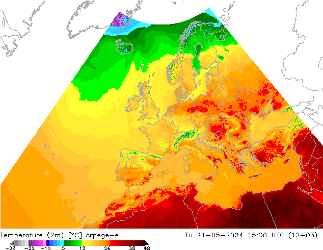Temperatura (2m) Arpege-eu mar 21.05.2024 15 UTC