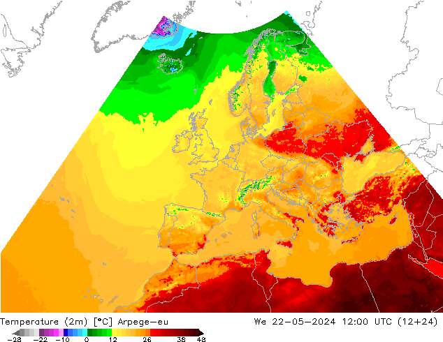 Temperatura (2m) Arpege-eu Qua 22.05.2024 12 UTC