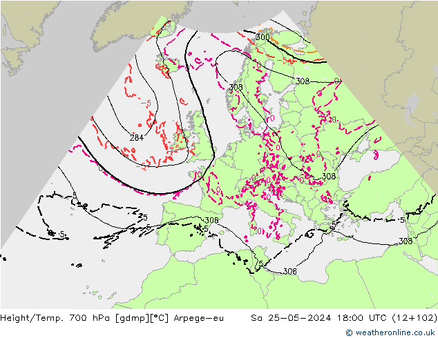 Height/Temp. 700 hPa Arpege-eu Sa 25.05.2024 18 UTC