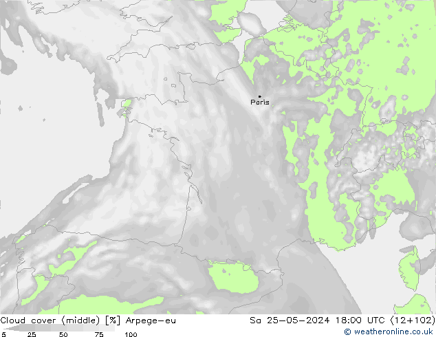 Cloud cover (middle) Arpege-eu Sa 25.05.2024 18 UTC