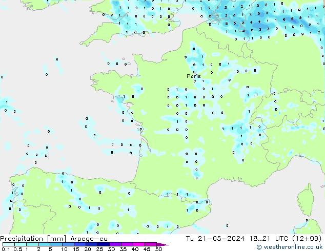 Precipitation Arpege-eu Tu 21.05.2024 21 UTC