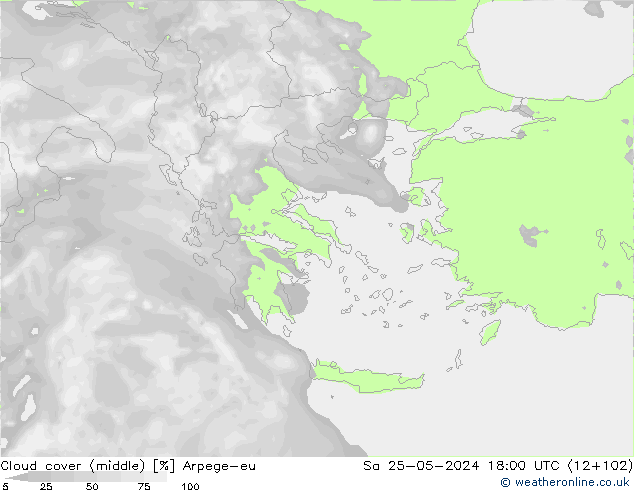 Cloud cover (middle) Arpege-eu Sa 25.05.2024 18 UTC