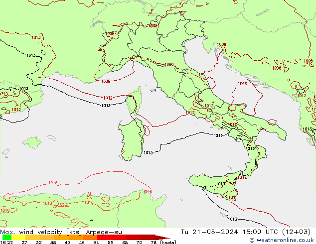 Maks. Rüzgar Hızı Arpege-eu Sa 21.05.2024 15 UTC