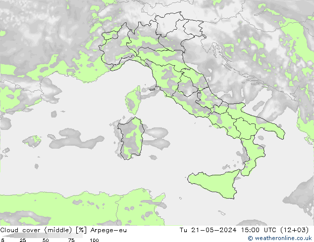 oblačnosti uprostřed Arpege-eu Út 21.05.2024 15 UTC