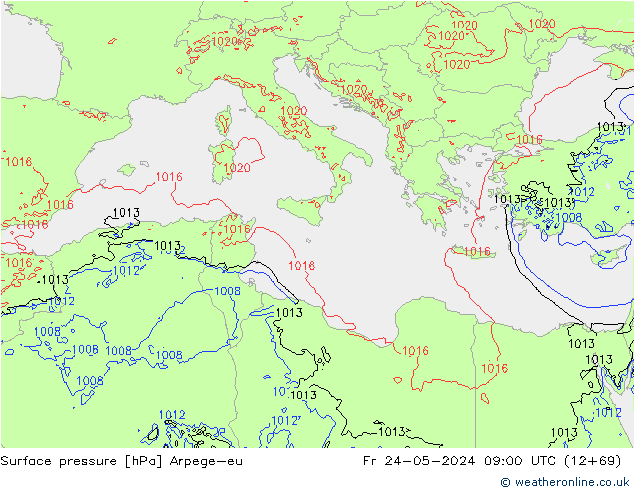 Atmosférický tlak Arpege-eu Pá 24.05.2024 09 UTC