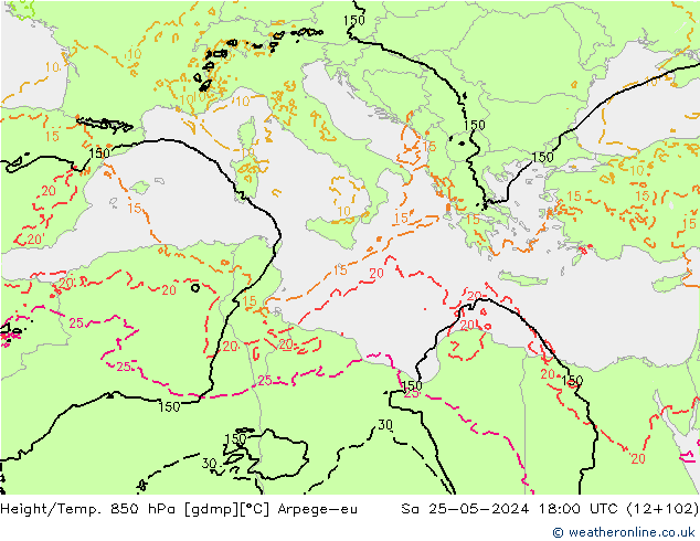 Height/Temp. 850 hPa Arpege-eu Sa 25.05.2024 18 UTC