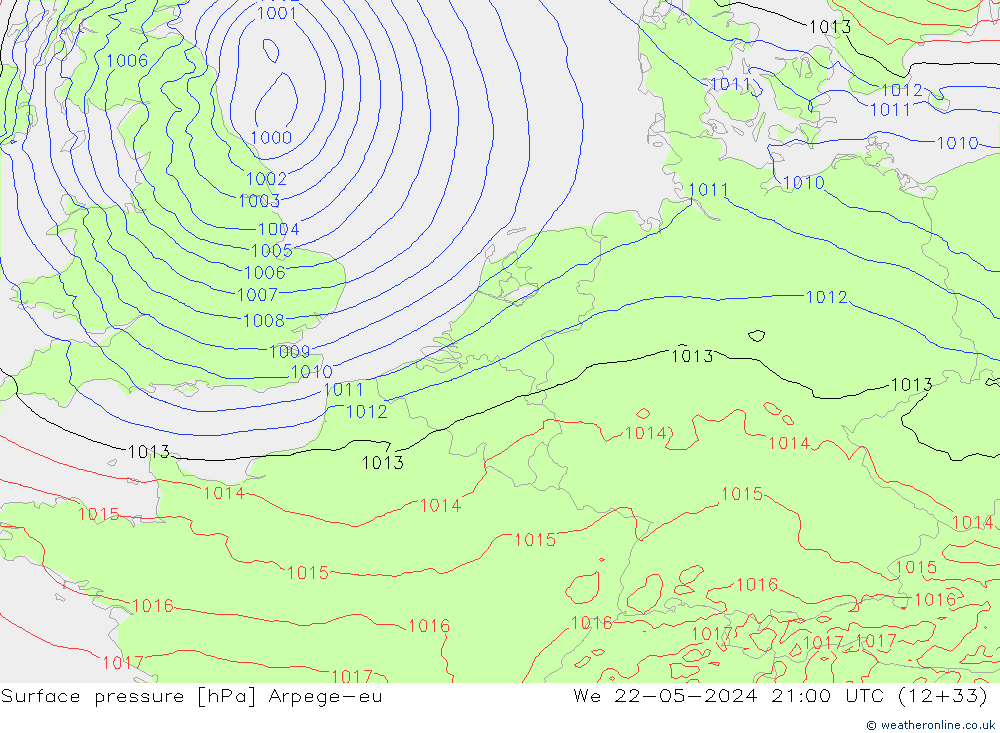 pression de l'air Arpege-eu mer 22.05.2024 21 UTC