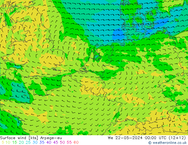 Viento 10 m Arpege-eu mié 22.05.2024 00 UTC