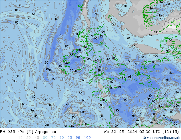 RH 925 hPa Arpege-eu  22.05.2024 03 UTC