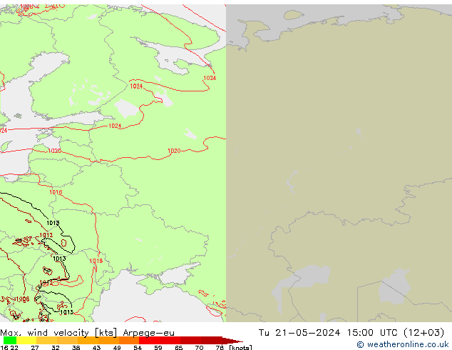 Max. wind snelheid Arpege-eu di 21.05.2024 15 UTC