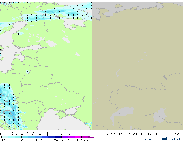 Precipitation (6h) Arpege-eu Fr 24.05.2024 12 UTC