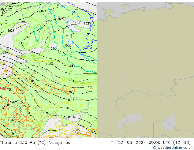 Theta-e 850hPa Arpege-eu Th 23.05.2024 00 UTC