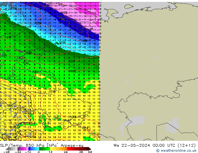 SLP/Temp. 850 hPa Arpege-eu  22.05.2024 00 UTC