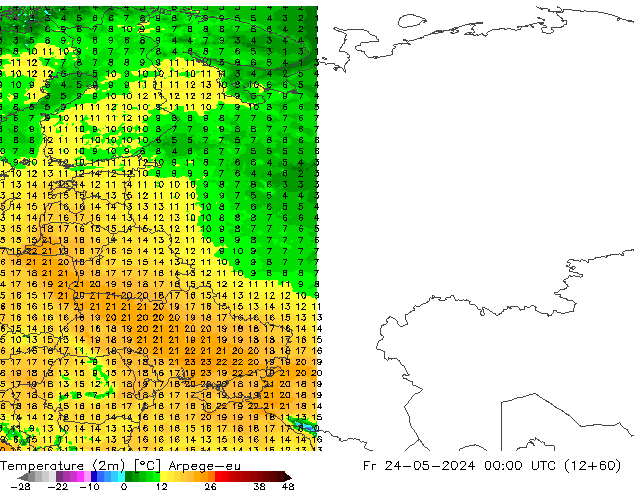 Sıcaklık Haritası (2m) Arpege-eu Cu 24.05.2024 00 UTC