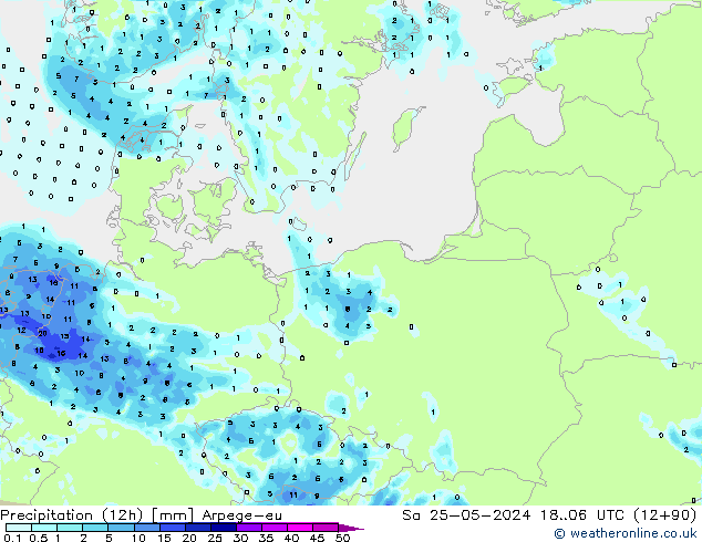 Precipitation (12h) Arpege-eu Sa 25.05.2024 06 UTC