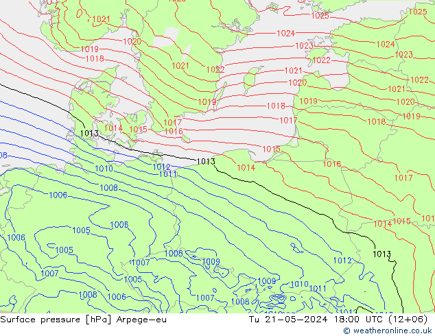 Pressione al suolo Arpege-eu mar 21.05.2024 18 UTC