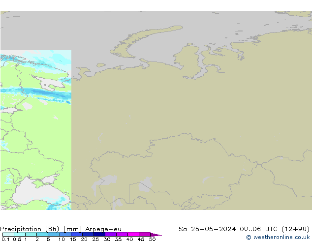 Precipitation (6h) Arpege-eu Sa 25.05.2024 06 UTC