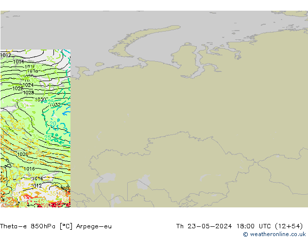 Theta-e 850hPa Arpege-eu jue 23.05.2024 18 UTC