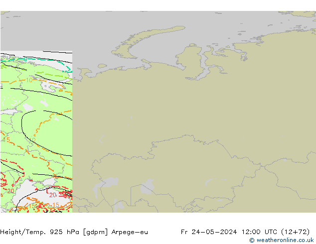 Height/Temp. 925 hPa Arpege-eu Pá 24.05.2024 12 UTC