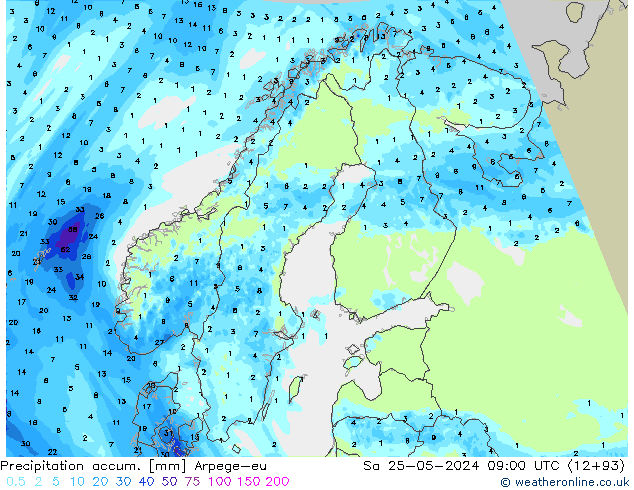 Precipitation accum. Arpege-eu  25.05.2024 09 UTC