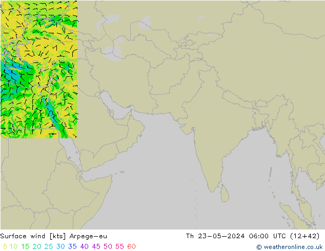 Surface wind Arpege-eu Th 23.05.2024 06 UTC