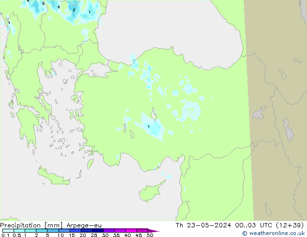 Precipitazione Arpege-eu gio 23.05.2024 03 UTC