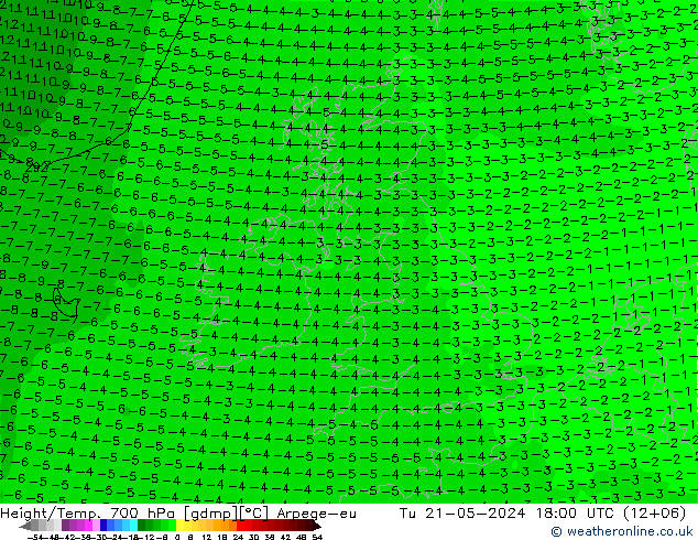 Géop./Temp. 700 hPa Arpege-eu mar 21.05.2024 18 UTC