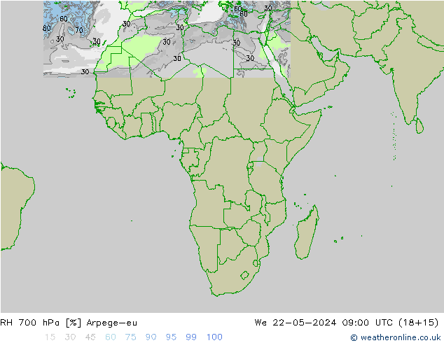 RH 700 hPa Arpege-eu Mi 22.05.2024 09 UTC