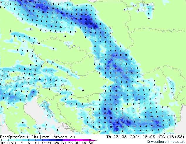 Precipitation (12h) Arpege-eu Th 23.05.2024 06 UTC