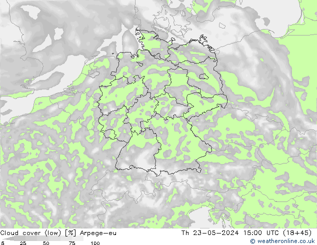 zachmurzenie (niskie) Arpege-eu czw. 23.05.2024 15 UTC