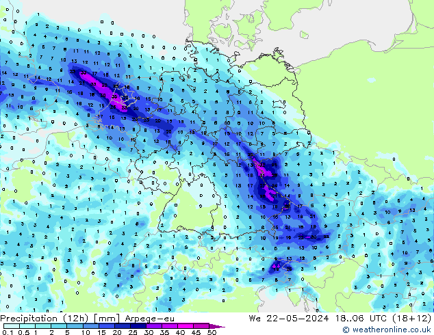 Precipitation (12h) Arpege-eu We 22.05.2024 06 UTC
