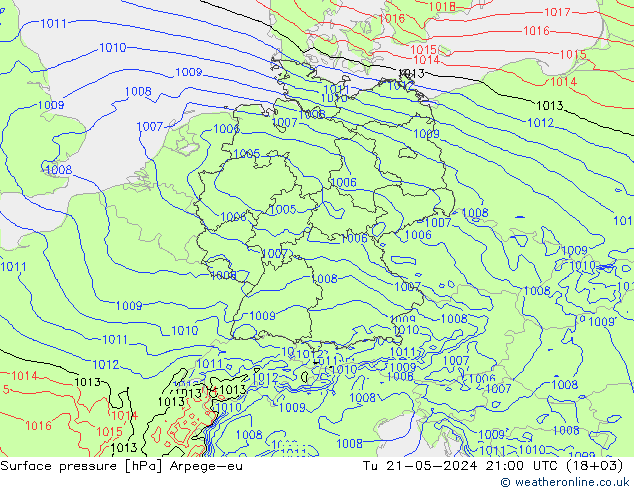 Presión superficial Arpege-eu mar 21.05.2024 21 UTC