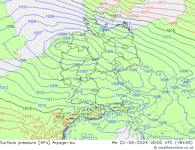 Luchtdruk (Grond) Arpege-eu wo 22.05.2024 00 UTC