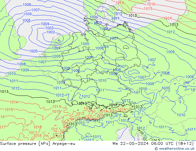 Luchtdruk (Grond) Arpege-eu wo 22.05.2024 06 UTC