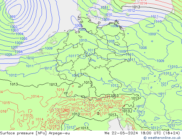 Surface pressure Arpege-eu We 22.05.2024 18 UTC