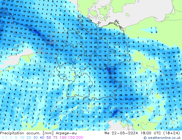 Precipitation accum. Arpege-eu  22.05.2024 18 UTC