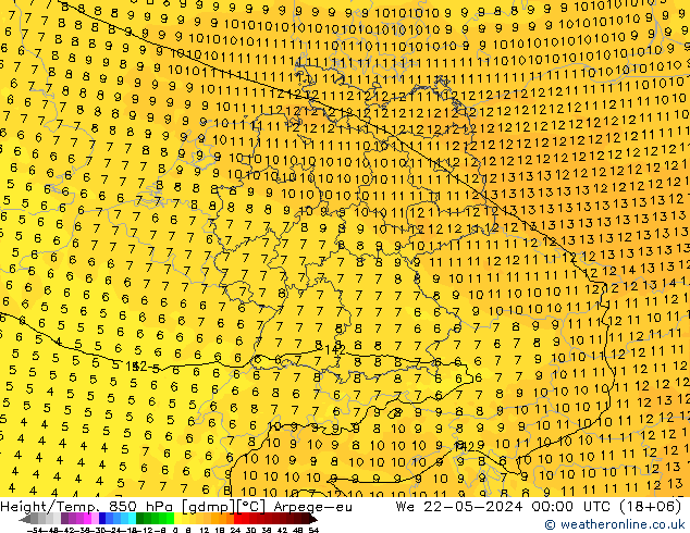 Height/Temp. 850 hPa Arpege-eu 星期三 22.05.2024 00 UTC