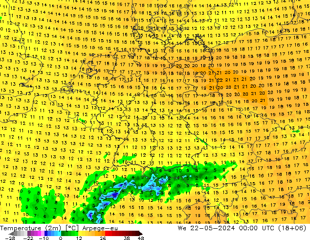 карта температуры Arpege-eu ср 22.05.2024 00 UTC