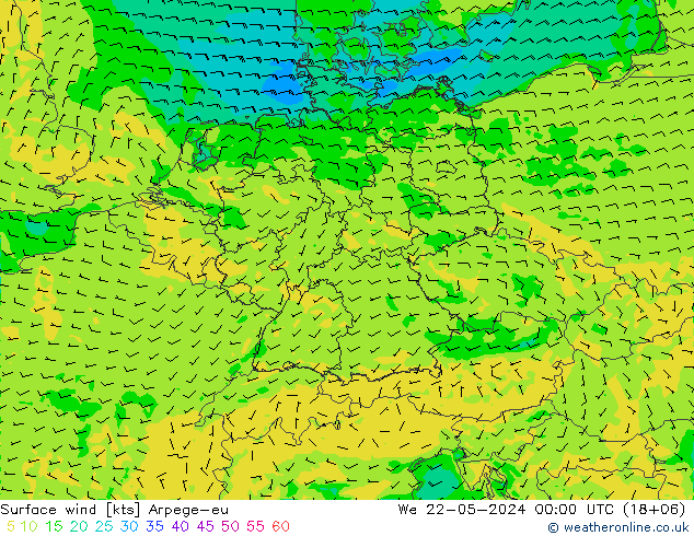 Surface wind Arpege-eu St 22.05.2024 00 UTC