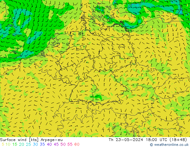 Surface wind Arpege-eu Th 23.05.2024 18 UTC