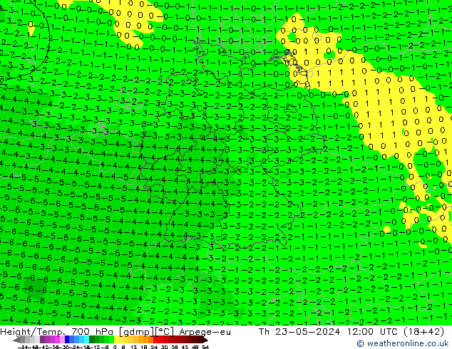 Hoogte/Temp. 700 hPa Arpege-eu do 23.05.2024 12 UTC
