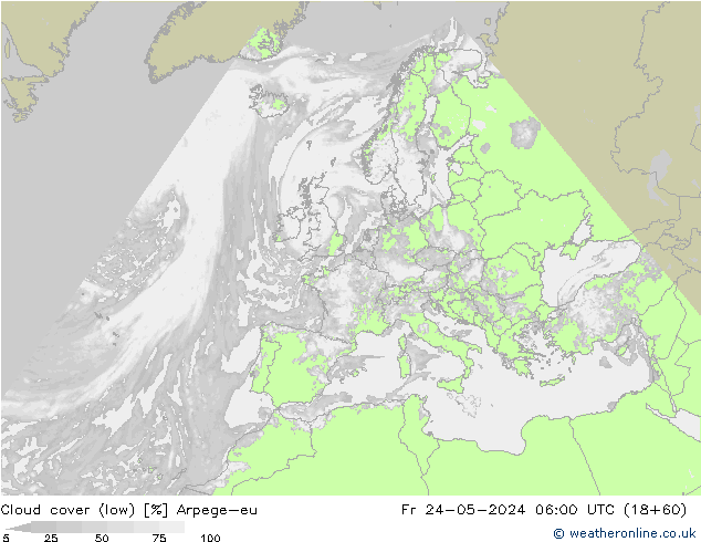 Nuages (bas) Arpege-eu ven 24.05.2024 06 UTC