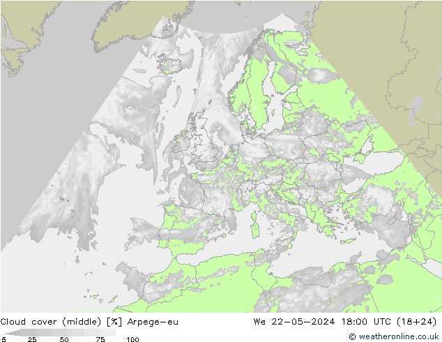 oblačnosti uprostřed Arpege-eu St 22.05.2024 18 UTC
