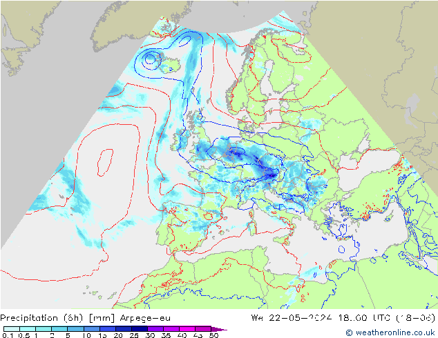 Yağış (6h) Arpege-eu Çar 22.05.2024 00 UTC