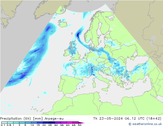 Precipitation (6h) Arpege-eu Th 23.05.2024 12 UTC