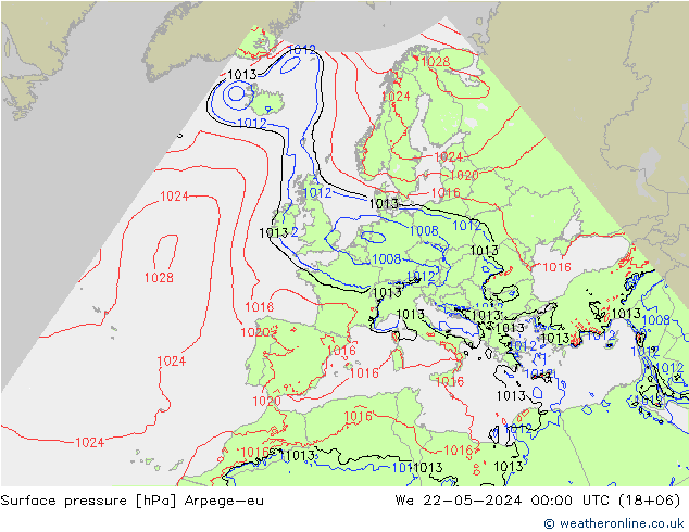 地面气压 Arpege-eu 星期三 22.05.2024 00 UTC
