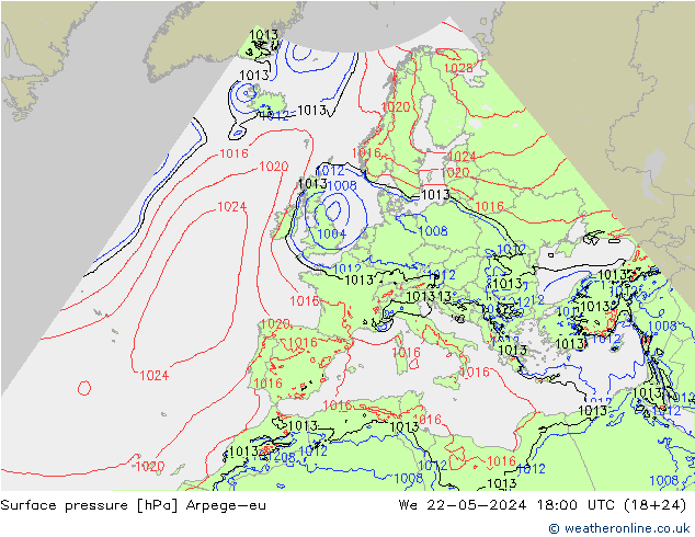 地面气压 Arpege-eu 星期三 22.05.2024 18 UTC