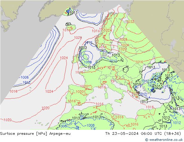приземное давление Arpege-eu чт 23.05.2024 06 UTC